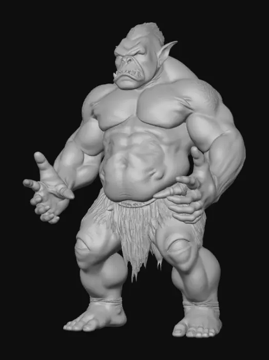 3D model for Ultra-realistic ogre character with humanoid anatomy and believable exaggerated proportions. Very tall, bulky build, broad shoulders, thick neck, large hands and feet, strong legs. Realistic muscle and skeletal structure for animation.
Heavy ogre face with pronounced brow, wide nose, small tusks, deep-set eyes, scars and wrinkles. Neutral expression, mouth closed.
Full body with legs and feet, standing in neutral A-pose, arms slightly away from body, fingers relaxed and separated, symmetrical pose.
Rough leathery skin with pores and imperfections, natural green-grey skin tone. Minimal tight leather loincloth and belt only.
Physically based materials (PBR), clean quad-dominant topology, even mesh density, clean edge flow at joints and face, no intersecting geometry. Single unified mesh.