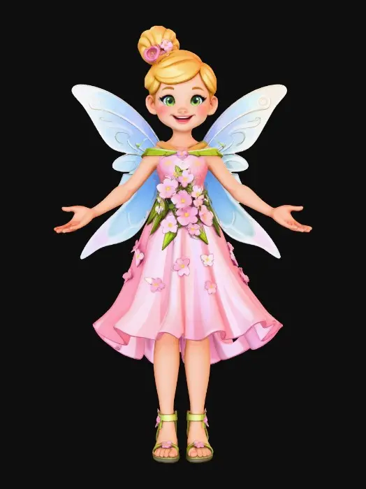 3D model for High-quality, game-ready fairy-tale character inspired by classic children’s stories (one of: Little Red Riding Hood / Rapunzel / Three Little Pigs style). Stylized but semi-realistic proportions, appealing and friendly look, suitable for a family-friendly game. Clean topology, optimized low-to-mid poly count, UV-unwrapped, PBR textures (albedo, roughness, normal). Expressive face, large eyes, soft features. Detailed clothing with fabric folds and stitching, fairy-tale aesthetic. Neutral A-pose or T-pose, rigging-ready. No base, no environment, character only. Unreal Engine / Unity compatible.