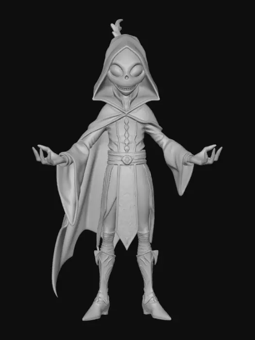 3D model for High-quality, game-ready character inspired by classic children’s fairy tales (Little Red Riding Hood / Rapunzel / Three Little Pigs), reimagined in a Pixar-style dark fantasy aesthetic. Stylized proportions with oversized head and expressive eyes, but with an eerie, unsettling mood. Slightly exaggerated facial features, tense expressions, subtle scars or imperfections, dramatic lighting baked into textures. Clean topology, optimized low-to-mid poly count, UV-unwrapped, PBR textures (albedo, roughness, normal). Detailed clothing with worn fabrics, frayed edges, dark color palette. Neutral A-pose or T-pose, rigging-ready. Character only, no base or environment. Unreal Engine / Unity compatible.