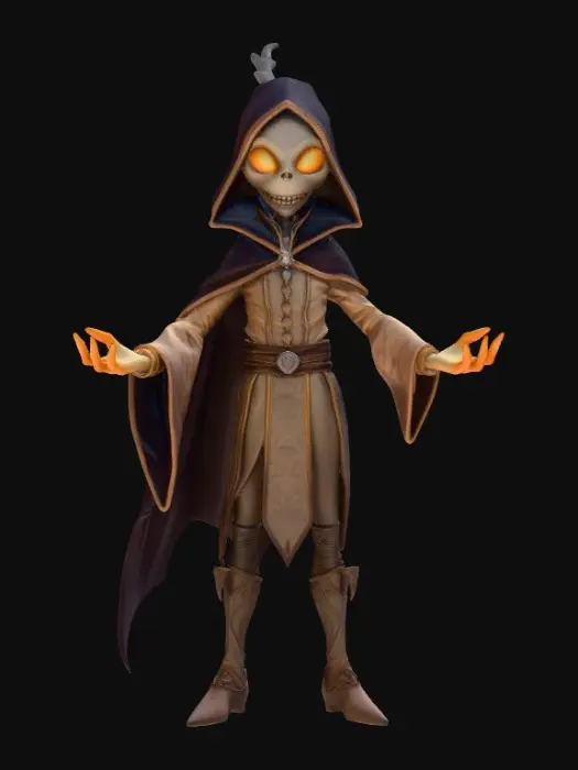 3D model for High-quality, game-ready character inspired by classic children’s fairy tales (Little Red Riding Hood / Rapunzel / Three Little Pigs), reimagined in a Pixar-style dark fantasy aesthetic. Stylized proportions with oversized head and expressive eyes, but with an eerie, unsettling mood. Slightly exaggerated facial features, tense expressions, subtle scars or imperfections, dramatic lighting baked into textures. Clean topology, optimized low-to-mid poly count, UV-unwrapped, PBR textures (albedo, roughness, normal). Detailed clothing with worn fabrics, frayed edges, dark color palette. Neutral A-pose or T-pose, rigging-ready. Character only, no base or environment. Unreal Engine / Unity compatible.