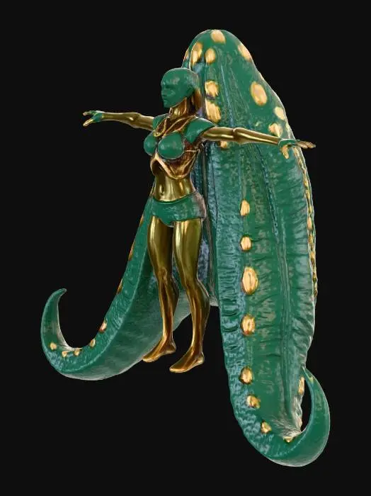 3D model for A colossal, ultra-realistic kraken tentacle emerges, its immense girth tapering towards a powerful, prehensile tip. Its dark, rubbery flesh, deep oceanic green-brown, is marred with ancient scars and ragged tears, exposing raw, reddish muscle fibers underneath. Large, bowl-shaped suckers line its underside, each possessing a firm, slightly glistening surface and often rimmed with razor-sharp, chitinous teeth or hooks, creating a truly gruesome and intimidating appearance. The texture is a repulsive blend of slick, firm muscle and rough, abraded skin, conveying immense power.