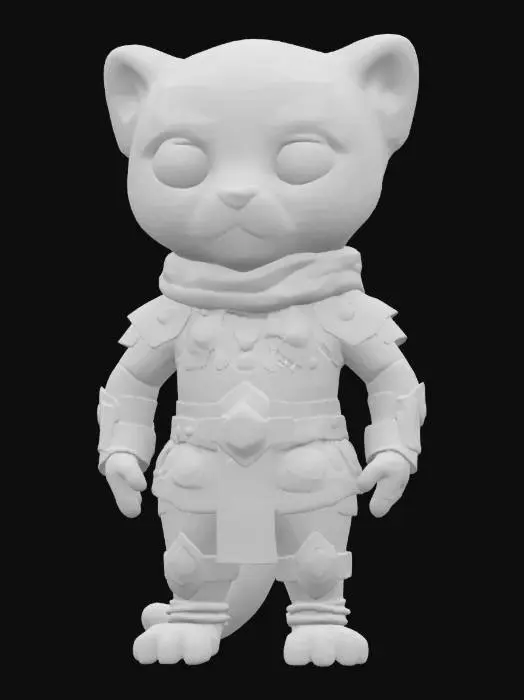 3D model for 一只可爱的卡通黑豹，拥有一个巨大而圆润的头部，与短小的身体形成1:1的夸张比例，显得憨态可掬。它全身覆盖着乌黑发亮的短毛，毛质光滑。四肢短小而略显笨拙。身上穿着一套具有异域风情的巴基斯坦铠甲，可能由闪亮的金属板和彩色织物组成，装饰有精美的传统图案。整体形象充满童趣，同时又不失战士的独特魅力。