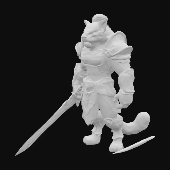 3D model for 一只猎豹战士，身穿盔甲，手拿一根长刀