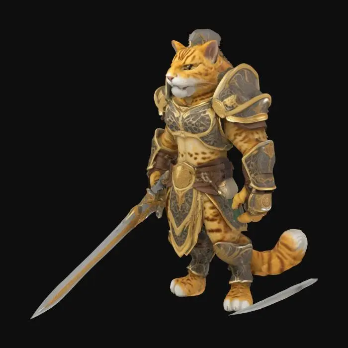 3D model for 一只猎豹战士，身穿盔甲，手拿一根长刀