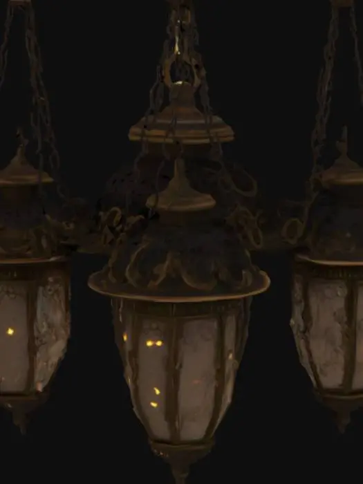 3D model for English Name:** Oil Lamps  
**Description:** Hanging lanterns (emissive RGB 255,200,50).  
**Tech:** Bone-controlled swing animation.