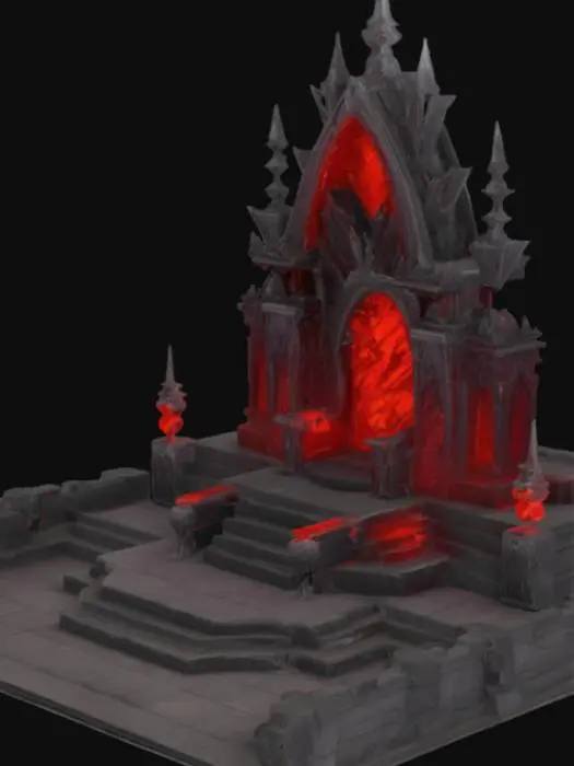3D model for Third Floor: Throne Room)**  
**English Description:**  
- Blood-crystal throne (emissive red glow, RGB 255,0,0) with **Rumlan** boss arena.  
**Technical Specs:**  
- **Throne:** Rigged destruction animation (post-battle).  
- **Arena:** Collapsible floor tiles (physics-enabled).  
**Error Prevention:** Use **"boss arena"** tag for boundary setup.  