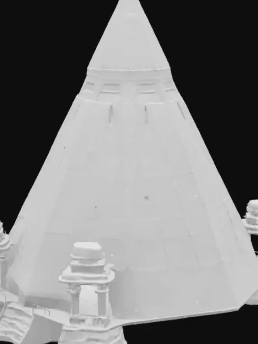 3D model for Structure:** 300m black/purple crystal pyramid surrounded by permanent sandstorm (particle effect).  
- **Details:**  
  - Walls with glowing blue ancient symbols (emissive texture, RGB 0,0,255).  
  - Defenses: Crystal sniper towers (modular meshes), collapsing bridges (rigged break animation every 5 mins).  
**Technical Specs:**  
- **Modular Design:** Separate meshes for towers/bridges/symbols.  
- **Textures:** Reflective crystal (RGB 30,0,50 for black; 150,0,150 for purple).  
- **Tags:** "modular fortress", "sandstorm environment". 
**0.5cm gaps** between bridge segments to prevent clipping