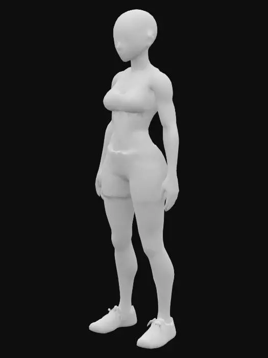 3D model for Realistic white skin cute women in six packs and bulging muscles with bra and short pants in white shoes in pose