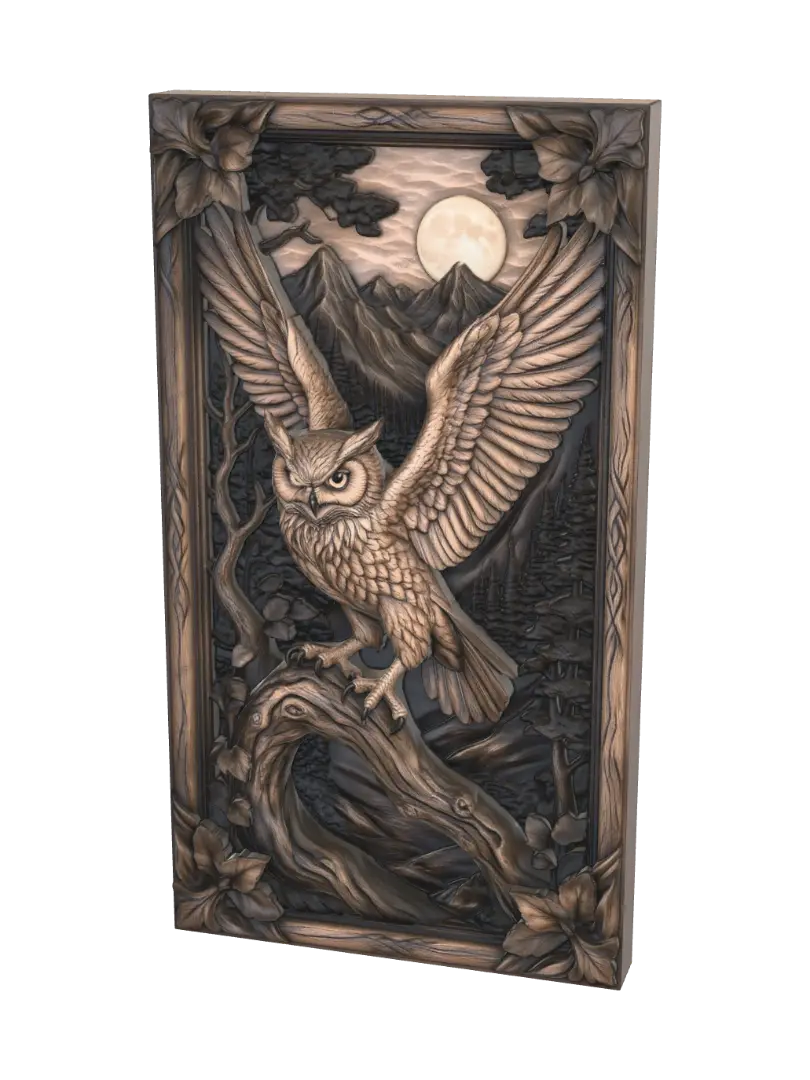 Moonlit Guardian of the Pines 3D model, vytvořený pomocí AI