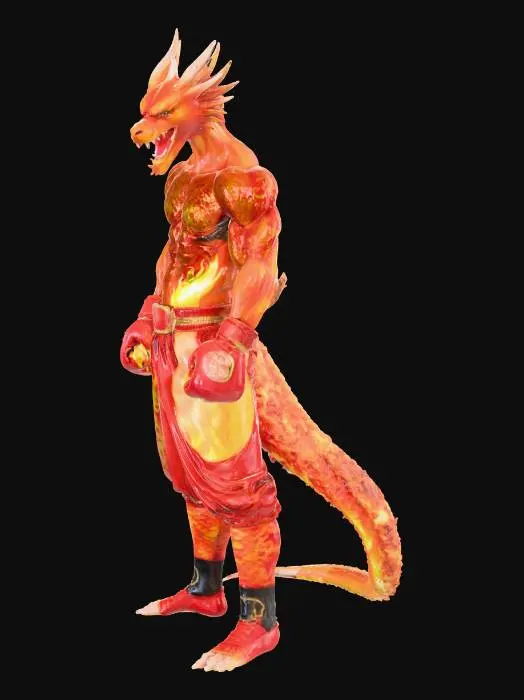 3D model for dragon boxer with fire theme clothes