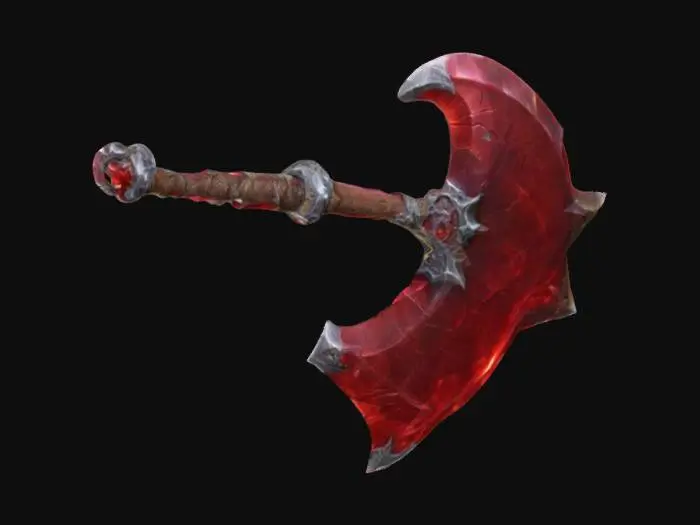 3D model for red Crystal fantasy twohanded war-axe from world of warcraft