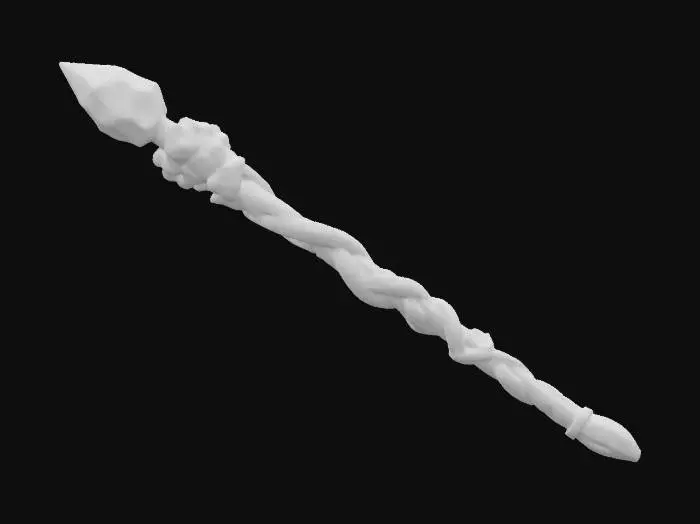 3D model for ein zauberstab aus treibholz mit einem Kristall. der Krsitall wird von dem Holz umwickelt