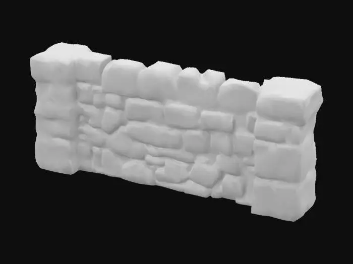 3D model for lowpoly, stone fence, geometrical shapes, game style, sharp edges,