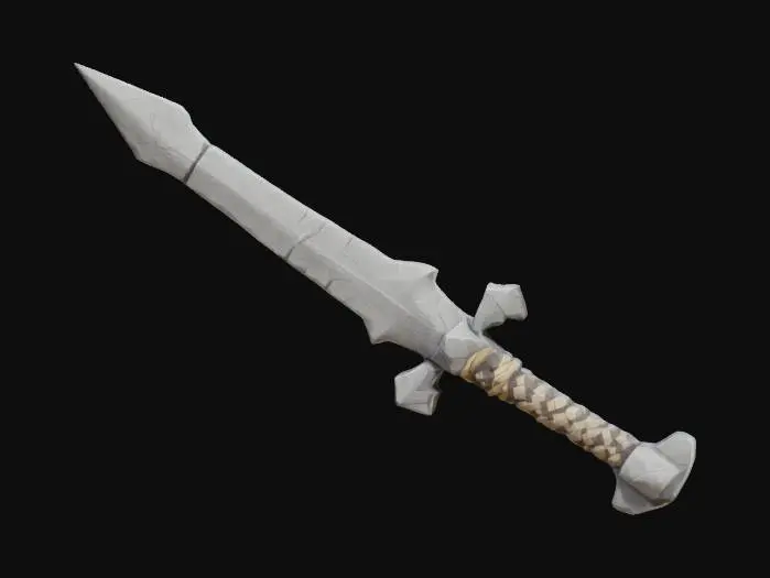 3D model for lowpoly, thick battle sword made of stone, geometrical shapes, game style, sharp edges, monster hunter style