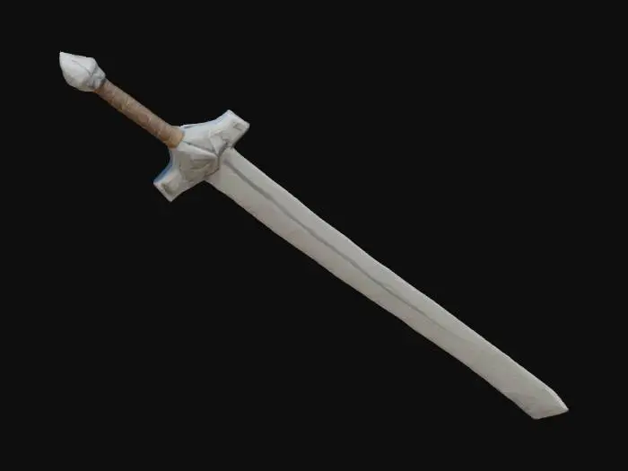 3D model for lowpoly, thick battle sword made of stone, geometrical shapes, game style, sharp edges, monster hunter style