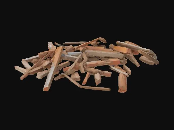 3D model for a pile of rubble of an house, wooden beams, bricks, nails