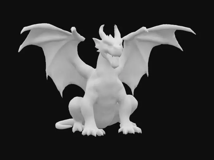3D model for A monumental stone scalpture of dragon with four seraphim wings, long neck, represents fury briar 
