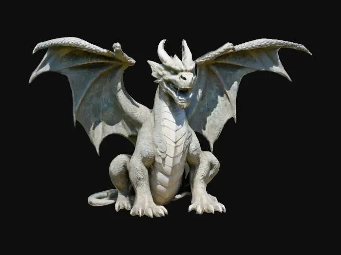 3D model for A monumental stone scalpture of dragon with four seraphim wings, long neck, represents fury briar 