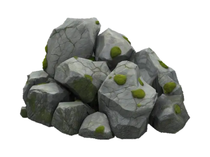 The object is the set of forest rocks, highly detailed, photoscan, angular… yapay zekâ ile oluşturulmuş 3D model