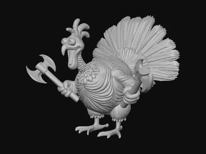 3D model for a muscular turkey with axes in his hands, #Thanksgiving#