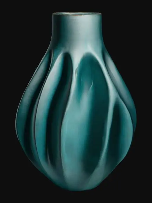 3D model for modern ceramic vase in one petrol color, shape is organic and parametric