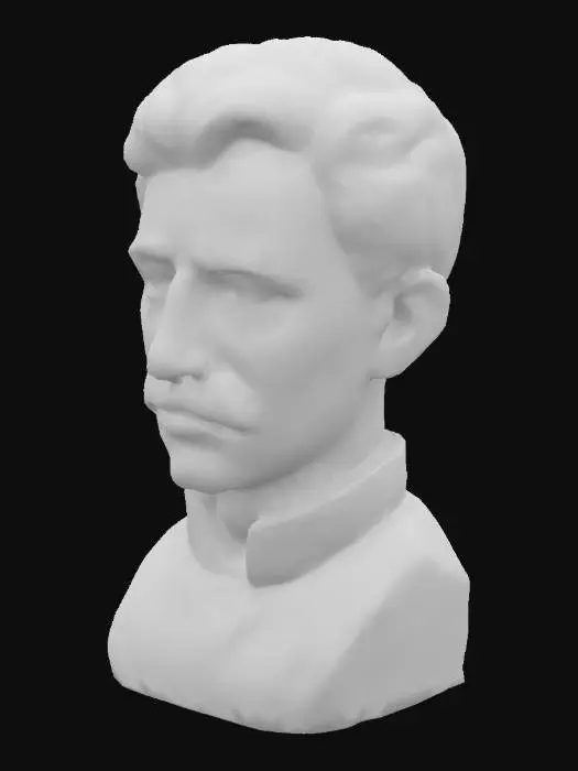 3D model for Fantasy, Highly Detailed, Ultra Realistic, Wooden Carved bust statue of nikola tesla.