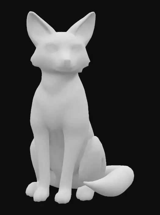 3D model for A stylized stone fox with epic pose statue, with smooth, weathered textures, slightly eroded details, and a natural, aged look as if placed in a mystical forest, #fox#