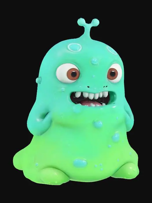 3D model for #hard surface#, Slime monster, cute, Game Assets, Highly Detailed, Irregular, Symmetrical Body, Full Body