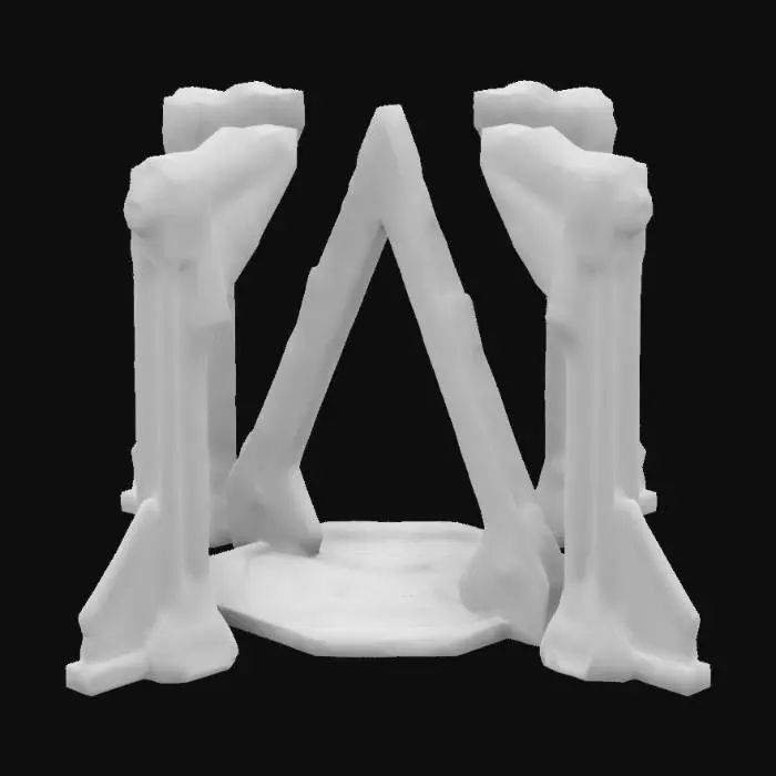 3D model for lowpoly, huge triangle portal, geometrical shapes, game style, sharp edges, metal pillars