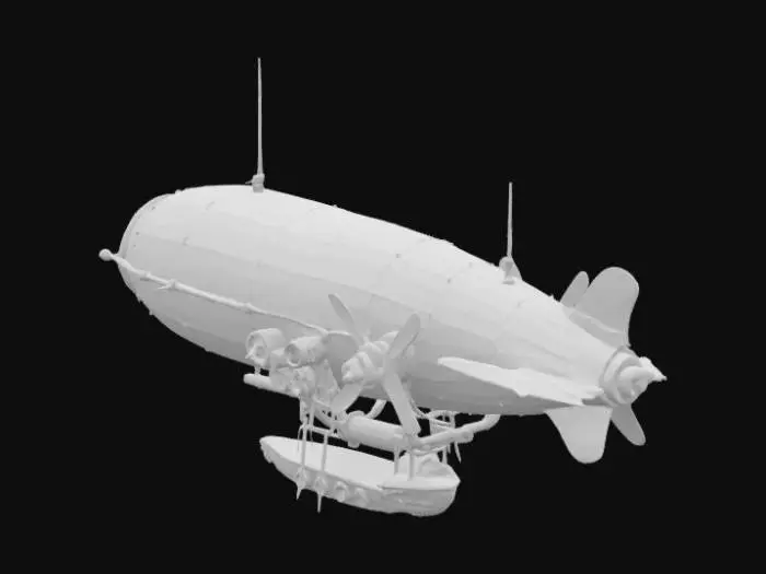 3D model for "Сгенерируй детализированную 3D-модель дирижабля в стиле стимпанк с шестерёнками, пропеллерами и винтажной эстетикой."


