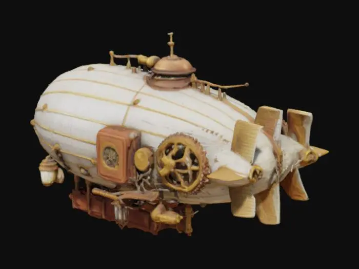 3D model for "Сгенерируй детализированную 3D-модель дирижабля в стиле стимпанк с шестерёнками, пропеллерами и винтажной эстетикой."


