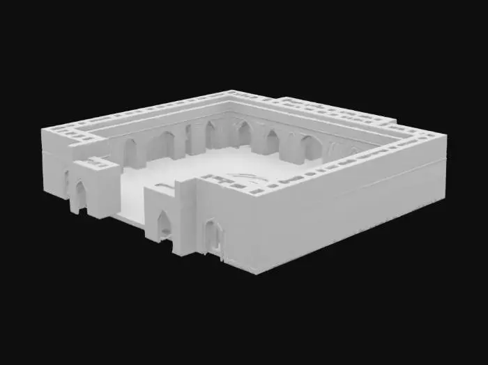 3D model for Караван-сарай в пустыне с глинобитными стенами, внутренним двором, колодцем и комнатами для путешественников