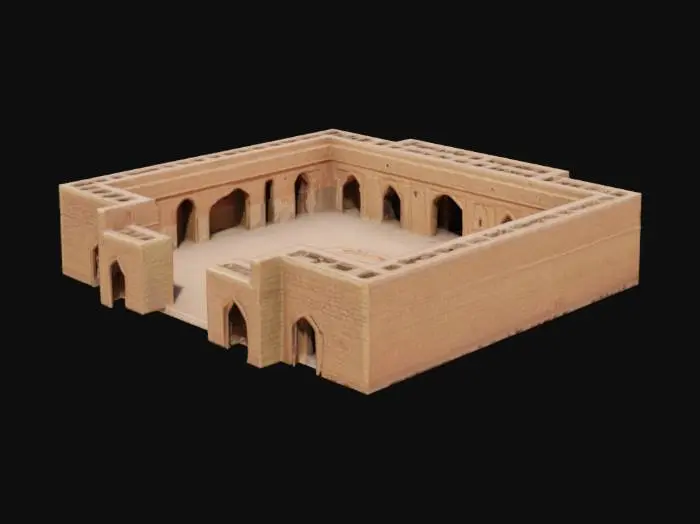 3D model for Караван-сарай в пустыне с глинобитными стенами, внутренним двором, колодцем и комнатами для путешественников