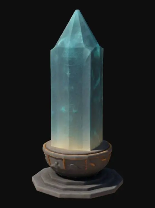 3D model for Большой прозрачный кристалл, внутри которого пульсирует энергия. Основание – древний пьедестал с рунами. Эффекты: свечение, дымка, искры. Можно использовать как источник света в темной комнате