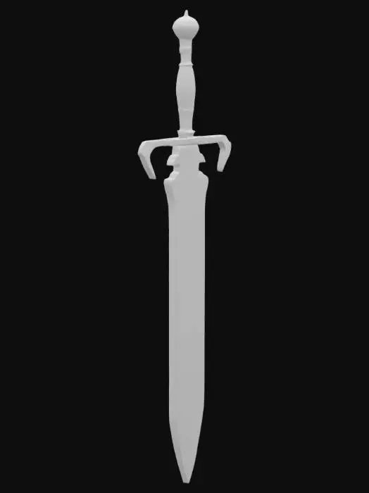 3D model for Детализированный римский меч, вероятно, гладиус, имеет короткое, широкое лезвие из закаленной стали с острыми краями и четким центральным ребром, придающим ему прочность. Поверхность лезвия отполирована до тусклого серебристого блеска, но может иметь следы тонкой ковки. Рукоять выполнена из плотной древесины, кости или слоновой кости, имеет эргономичную форму с глубокими бороздками для лучшего хвата и ощущается теплой на ощупь. Круглое навершие и крестовина, часто бронзовые, отполированы и гладки.