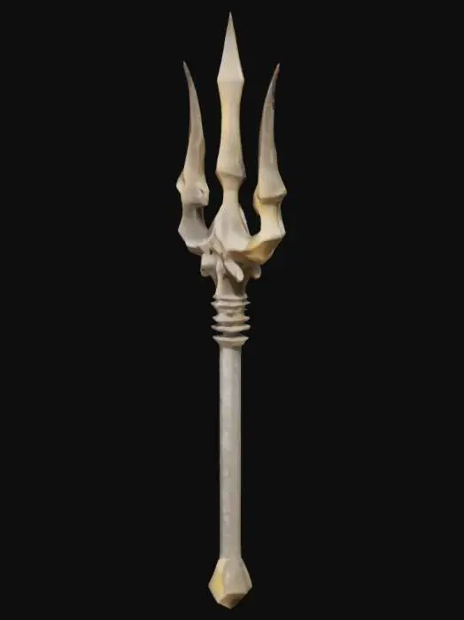 3D model for Могучий трезубец из кристаллов морской соли, излучающий ледяную магию и замораживающий волны. Кристаллы белые, прозрачные, с острыми гранями и идеально гладкой, прохладной поверхностью. Они ощущаются холодными и твердыми, с легким мерцанием. Рукоять оплетена тонкими, переливающимися нитями из замороженной воды. Трезубец кажется хрупким, но источает мощную силу холода. #ocean#