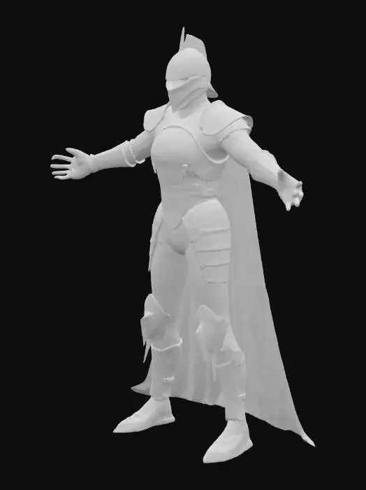 3D model for Рыцарь Забвения, облаченный в массивные, почерневшие стальные латы, покрытые острыми шипами. Металл матовый, местами покрыт ржавчиной и въевшейся грязью, ощущается грубым и холодным. Из прорезей шлема не видно лица, лишь алые, угрожающие точки света. Поза рыцаря тяжеловесная и неподвижная, излучающая ощущение огромной, неумолимой силы. На плаще из грубой, темной ткани видны рваные края.