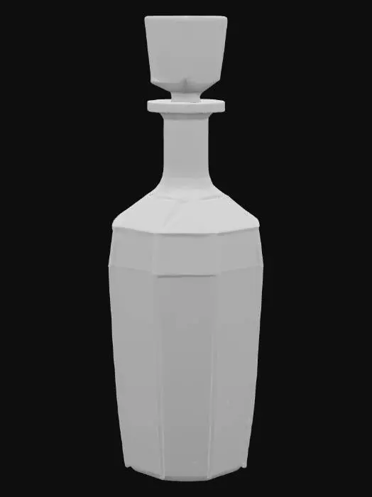 3D model for Арт-деко графин для коктейлей, выполненный из полированного хрома с резкими, геометрическими гранями и ступенчатым дизайном. Его металлическая поверхность очень гладкая и блестящая, отражающая свет со всех сторон. Графин ощущается тяжелым и холодным, его форма строгая и элегантная, а плотно прилегающая крышка имеет такую же ступенчатую форму.