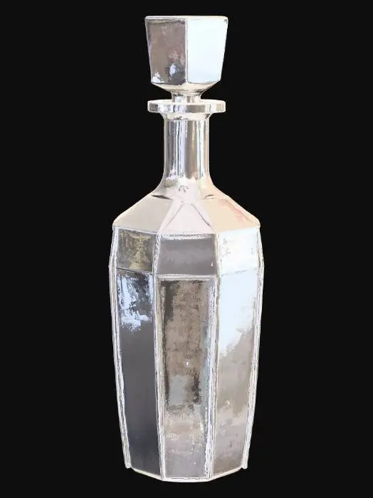 3D model for Арт-деко графин для коктейлей, выполненный из полированного хрома с резкими, геометрическими гранями и ступенчатым дизайном. Его металлическая поверхность очень гладкая и блестящая, отражающая свет со всех сторон. Графин ощущается тяжелым и холодным, его форма строгая и элегантная, а плотно прилегающая крышка имеет такую же ступенчатую форму.