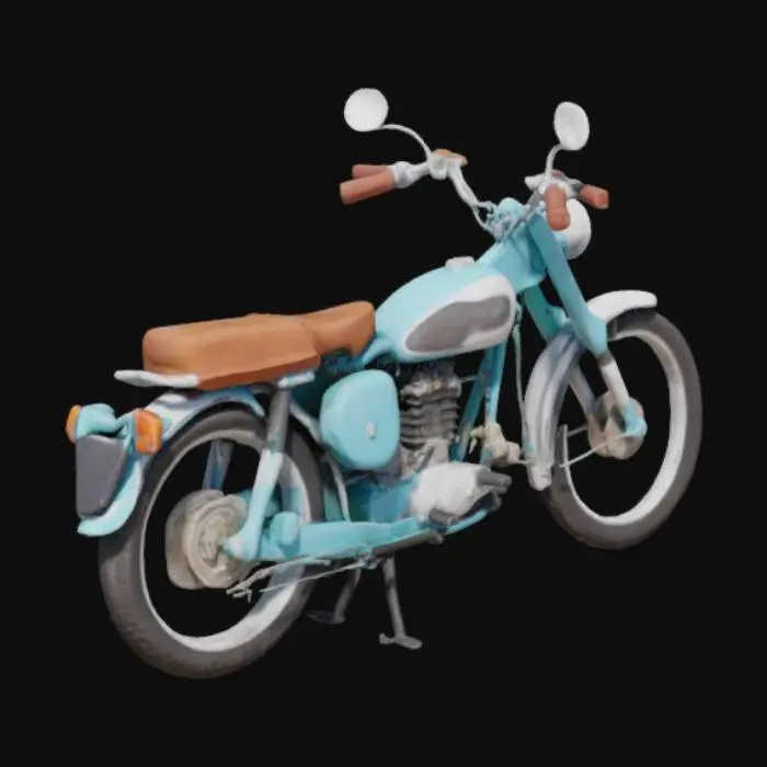 3D model for Ретро-байк 60-х с открытой механике, кожаным сиденьем и хромированными деталями. Возможность снять крышку и увидеть "двигатель