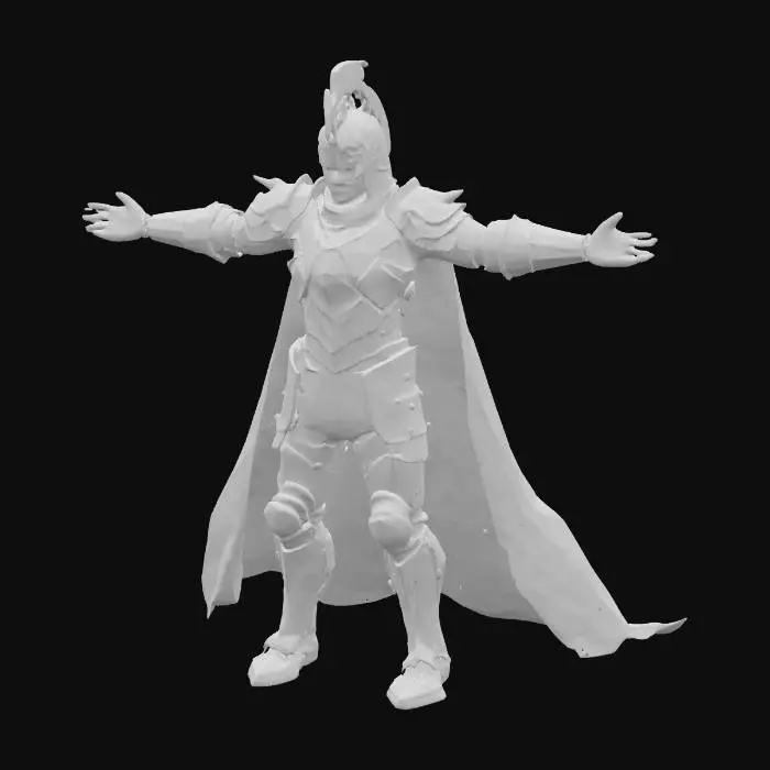 3D model for Рыцарь Забвения, облаченный в массивные, почерневшие стальные латы, покрытые острыми шипами. Металл матовый, местами покрыт ржавчиной и въевшейся грязью, ощущается грубым и холодным. Из прорезей шлема не видно лица, лишь алые, угрожающие точки света. Поза рыцаря тяжеловесная и неподвижная, излучающая ощущение огромной, неумолимой силы. На плаще из грубой, темной ткани видны рваные края.