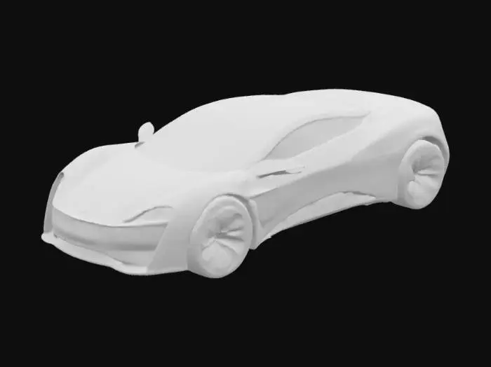 3D model for A futuristic self-driving electric car inspired by Tesla design, sleek aerodynamic body, ultra-modern headlights, tinted windows, and smooth curves. Painted in a striking metallic white silver color with a matte trim. High-tech appearance, realistic and highly detailed, designed for Unity 3D simulation environment.