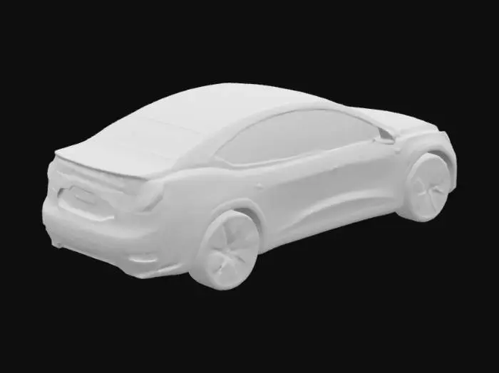 3D model for A futuristic self-driving electric car inspired by Tesla design, sleek aerodynamic body, ultra-modern headlights, tinted windows, and smooth curves. Painted in a striking metallic white silver color with a matte trim. High-tech appearance, realistic and highly detailed, designed for Unity 3D simulation environment.
