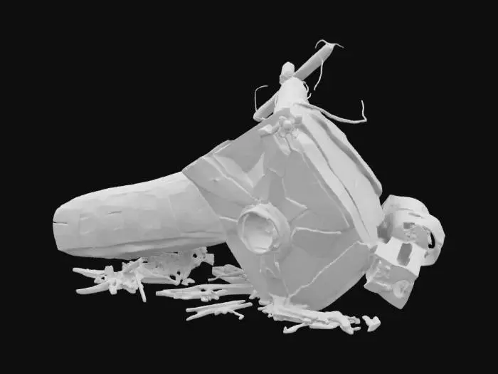 3D model for A damaged or fallen powerline poles with snapped or hanging cables, bent or broken structure as if hit by a natural disaster. Realistic detail, Unity-compatible.