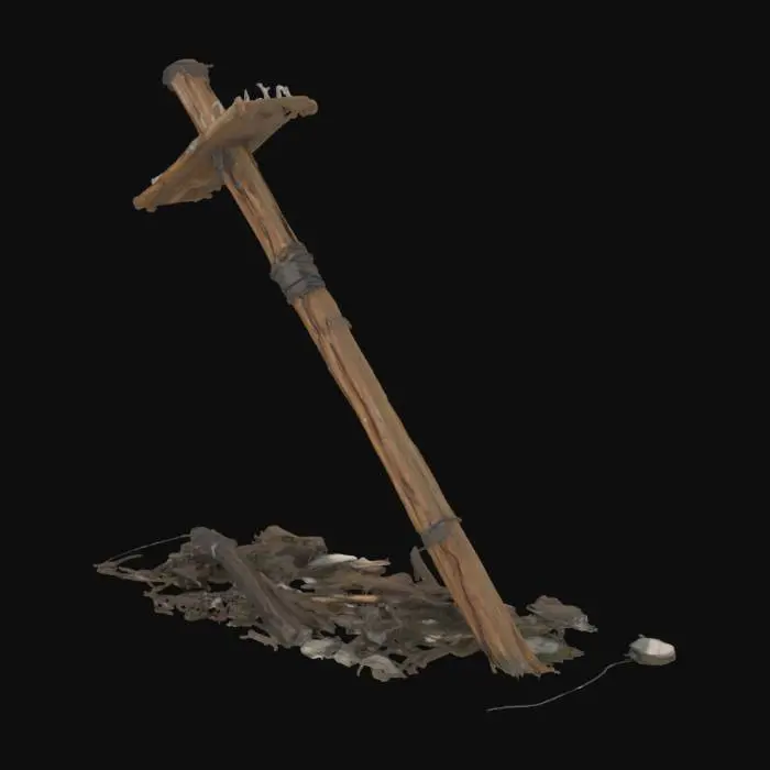 3D model for A damaged or fallen powerline poles, bent or broken structure as if hit by a natural disaster. Realistic detail, Unity-compatible.