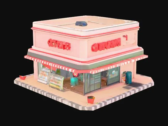3D model for Low poly Kerala small supermarket building, "Big Star" style, simple signage, glass doors, mobile game asset, Unreal Engine 4 ready
