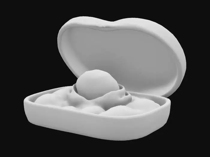 3D model for A beautifully designed heart-shaped gift box with ornate, deep-carved floral engravings and gold-trimmed edges. Inside, luxurious chocolates rest on velvet lining, accompanied by a sparkling diamond ring. The lid should feature embossed roses and a delicate ribbon. High-detail textures, realistic material rendering, and deep-cut details at least 2mm. #valentine#