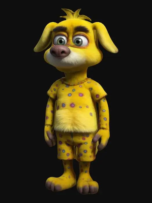 3D model for Mr. Peanut Butter from Bojack Horseman. Cartoonish, stylized, smooth, animated textures. Good build, brightly colored clothing with intricate details. Whimsical, endearing appearance. Cheerful, goofy expression. High-resolution textures, realistic lighting, intricate details.