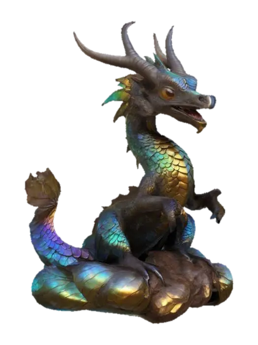 A majestic Eastern dragon with a serpentine body, shimmering scales, and a… 3D model, vytvořený pomocí AI