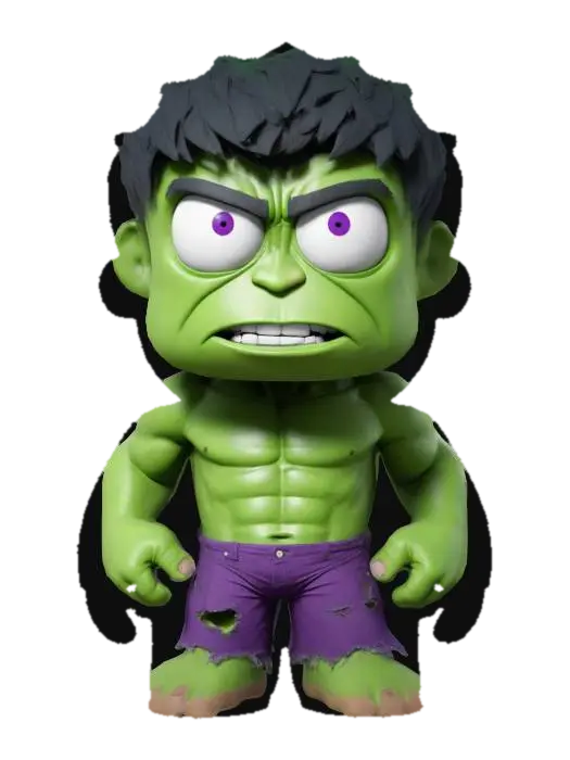 Create a 3D model of the Hulk in South Park style. He has a rounded, stubby body with… 3D model, vytvořený pomocí AI